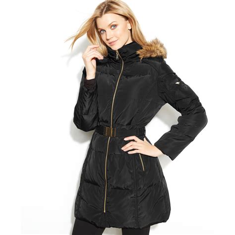 michael michael kors women's belted hooded down puffer coat|Michael Kors removable hood coats.